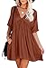 HUUSA Womens Summer Cute Babydoll Swing Flowy Tunic Dress 2023 V Neck Short Sleeve Casual Loose Solid Color Fashion Mini Shift Dresses XLarge Brown