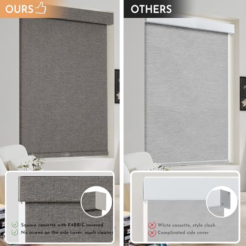 Image of Persilux Blackout Roller Shades for Indoor Window Blinds,Cordless,Linen Fabric,Thermal Insulated Fabric UV Protection Shades for Home,Office,Bedroom,Door,Blackout-Stone Grey,Custom Size