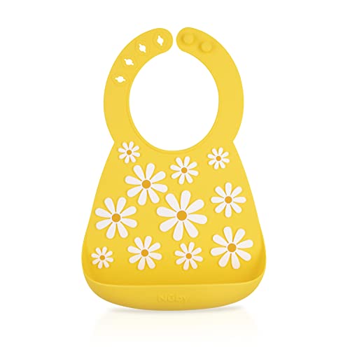 Nuby 3D Soft Silicone Baby Bib with Scoop - Silicone Bib for Toddlers and Babies 6+ Months - Yellow Daisy - Main Image