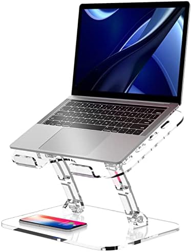 Lpoake 𝟮𝟬𝟮𝟯 𝗨𝗽𝗴𝗿𝗮𝗱𝗲𝗱 Acrylic Laptop Stand for Desk Clear Laptop Riser Adjustable Height White Computer Stand for Laptop Compatible with 10 to 15.6 Inches Laptops(Transparent)
