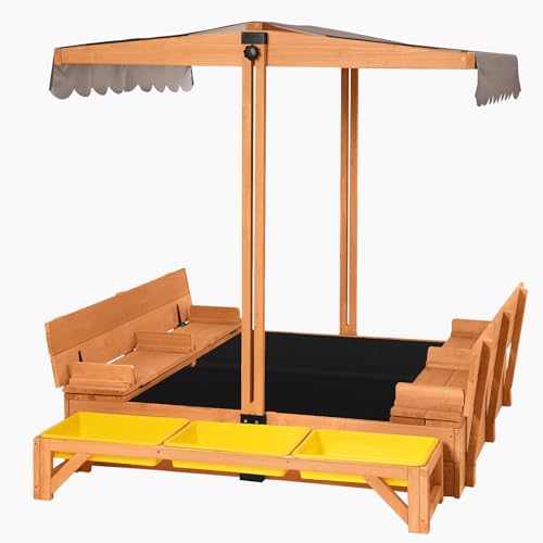 Wooden Kids Sandbox with Lid Outdoor Sand Box with Cover Sand Pit with Canopy for Backyard Garden