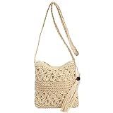 Zovator Straw Bag for Women, Summer Beach Cossbody Bag with Tassel Bohemian Handmade Shoulder Purse with Zipper Straw Handbag Holiday Handbags for Women for Work Travel Outdoor Holiday Travel