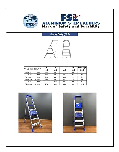 Image of FSL+ Heavy Duty Foldable 7 Step Ladder with Non Skid Shoes, Smart platform and handle for support
