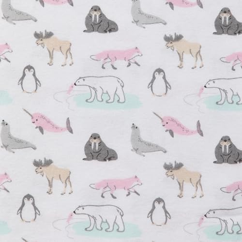 Image of Little Treasure Hudson Baby Cotton Poly Flannel Receiving Blankets Multipack, Pink Arctic Animals, 30x30 inches