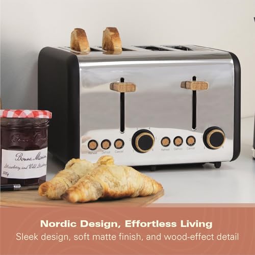 Hamilton Beach Toaster 4 Slice, Scandi, 1500W, 6 Browning Controls, Defrost, Reheat & Cancel Settings, Removable Crumb Tray, Matte Black with Wood Effect - HBT02MB - Image 4