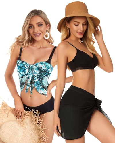 Image of CHICGAL 2 Pieces Women Beach Sarong Bathing Suit Wrap Skirt Sheer Bikini Swimsuit Cover Ups for Swimwear