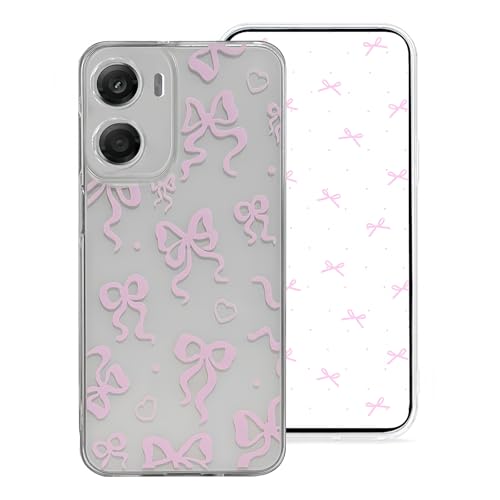 Draamvol for Motorola Moto E15 Case Clear Cute Bowknot Pattern Soft TPU Shockproof Phone Case for Women Girls Slim Fit Transparent Bow Silicone Bumper Shell Drop-Protection Cover Pink