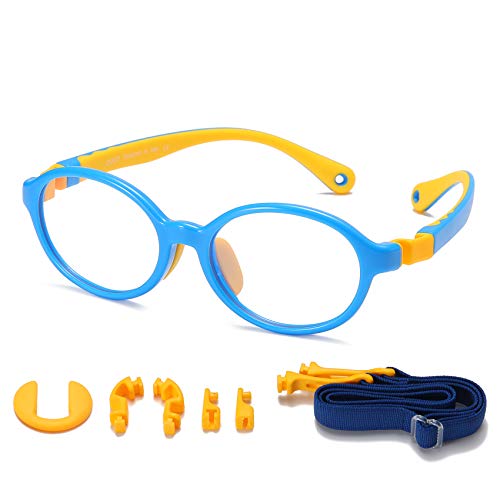 Blaulicht Blockierbrille für Kinder Anti-Glare Gaming Computer Brille Brillen Rahmen für Jungen und Mädchen Alter 5-10 K026 (Blau Gelb)
