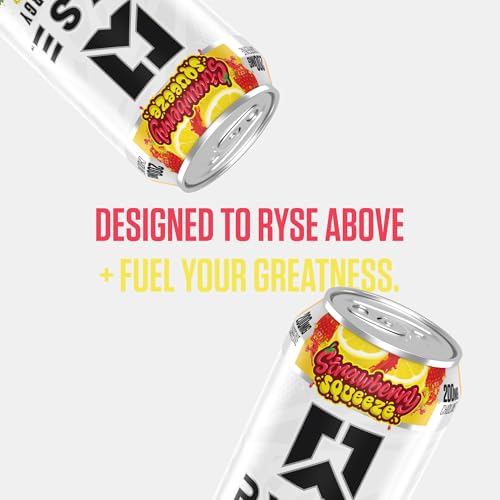 Image of RYSE Fuel Energy Drink - Strawberry Squeeze - Sugar Free, Gluten Free & Vegan - 200mg Natural Caffeine, Taurine & Choline for Focus & Energy - No Artificial Colors - 16 fl oz Cans (12-Pack)