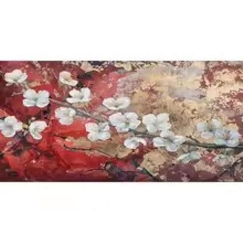 Toile fleurs rouges salon contemporain | Art mural chic XINBAO 50x100 cm