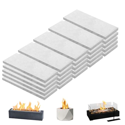 25 Pcs Ceramic Wool Wick for Tabletop Fire Pit – Pre-Cut Wool Wick Fireplace Fuel Core to Extend Burning Time, Compatible with Bioethanol, Fits ROZATO、EDELFELD、Roundfire、Colsen、Flammtal (4.7'x2'x0.2')