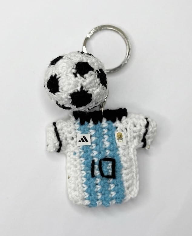 Messi keychain Crochet football Player,Argentina Jersey No. 10 accessories | Handmade Knit Design, for backpack, sports bag charm, purse pendant, lanyard clip ornament.-image-8