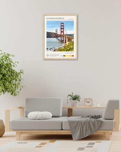 Hesendot Natural Oak Wood Golden Gate Bridge Framed Wall Art,12X16In San Francisco City Skyline Canvas Wall Print,Modern Urban Landmark Wall Decor For Living Room,Bedroom,Office Gallery Gifts Set Of 1 thumb #1