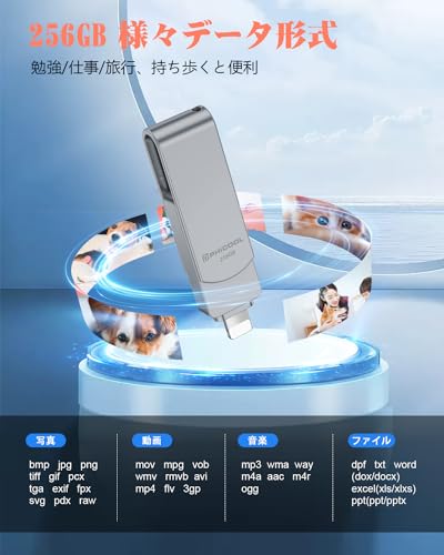 undefined 4 in1 usbメモリ【アプリ不要 アルバムから直接保存出来 】256GB フラッシュメモリ IOS/Android/PC USB高速 4 in1 Phone usbメモリ スマホ usbメモリphone バックアップ usbメモリ タイプc usbメモリ 外付けusbメモリー 容量不足解消写真沢山撮る人に必要なusbメモリ! (グレ-, アプリ不要 256GB) の商品画像 4