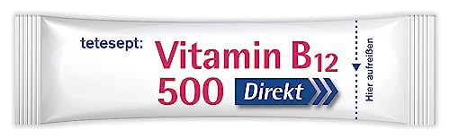 tetesept Vitamin B12 500 Direkt - 4 x 20 Direkt-Sticks - Nahrungsergänzungsmittel für den Energiestoffwechsel*, auch bei Belastung - Vitamin B12 Pulver hochdosiert zur Einnahme ohne Wasser
