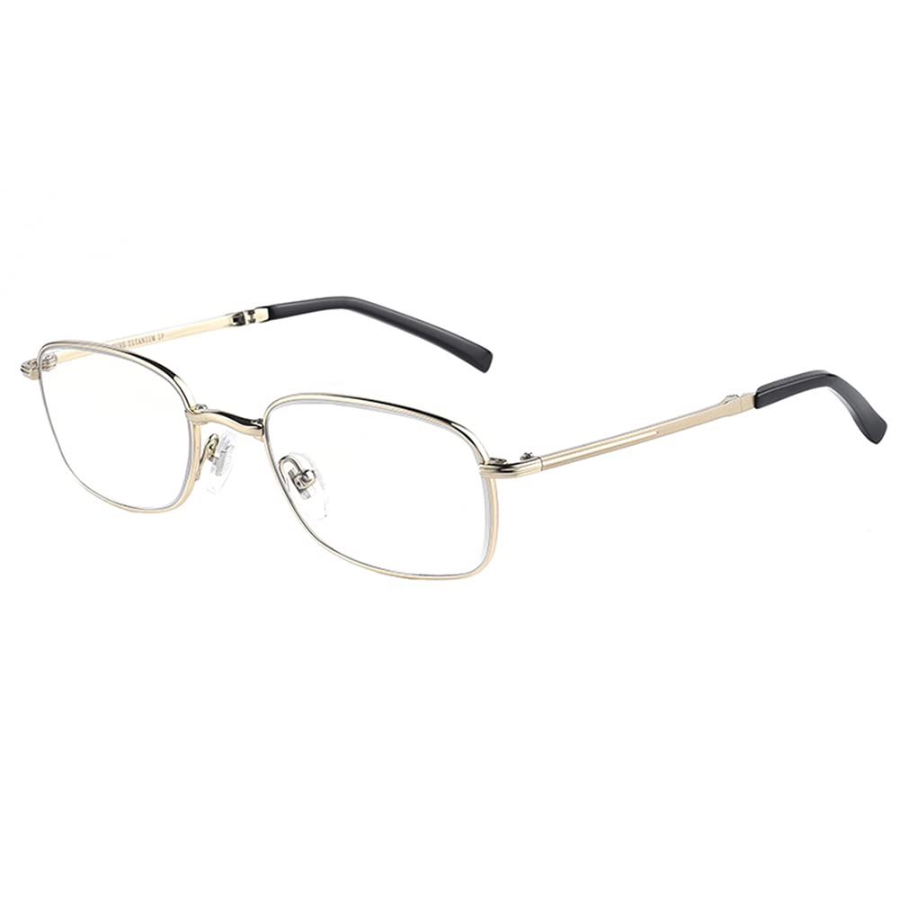 CAOXN Gafas Lectura con Lentes Multifocales Progresivas Progresivas Luz Anti-Azul Inteligentes para Hombres, Lector Montura Titanio Puro Plegable Portátil +1.0 A +3.0 Dioptrías,Oro,+2.50