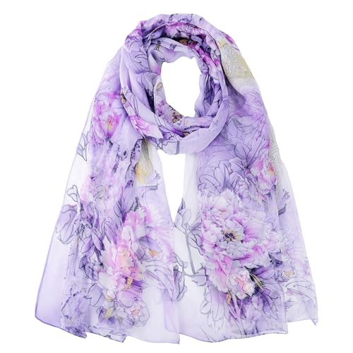GoGou Foulard Femme Floral Écharpes Chiffon Femme Légères Léger Respirant Echarpes Cadeau pour Femmes,Violet