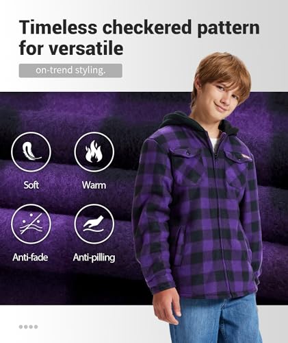 Image of ZITY Boys Flannel Jacket Sherpa Lined Zip Up Hoodie