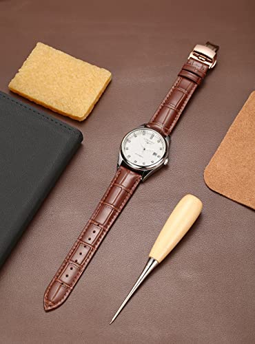 Image of Moran Genuine Leather Band Alligator and Cowhide Replacement Deployment Buckle Watch strap18mm to 24mm Crocodile Leather Strap for Men's and Women's