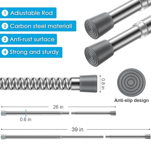 Image of MEXAU 1Pack Spring Tension Curtain Rod 26-39 inch Silver Small Tension Rod