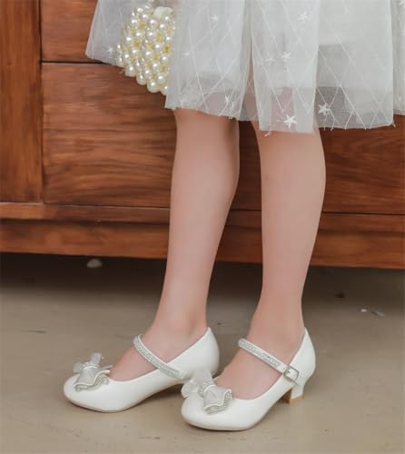 White Flower Girl Shoes Kids High Heels Mary Jane Flats Pearl Girls Dress Shoes for Wedding Church Party Little Big Kids3