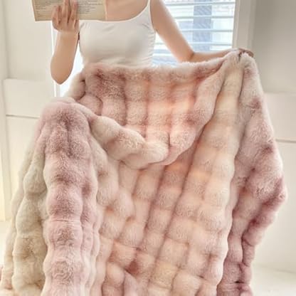 Tospass Kaninchen Decke Warme Sherpa Decke Kuscheldecke Flauschig Weich Dicke Sofadecke Wohndecke Tagesdecke Doppelgesicht Decke - 180x200cm Rosa – Bild 5