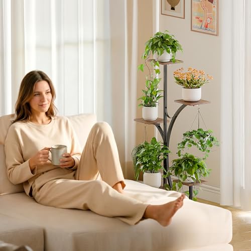 Image of Plant Stand Indoor with Grow Lights - 2 Pack Corner Plant Shelf, 6 Tiered 47'' Indoor Plant Stands for Multiple Plants, K-Shaped Plant Rack Display Holder, Flower Stands for Living Room Patio Home