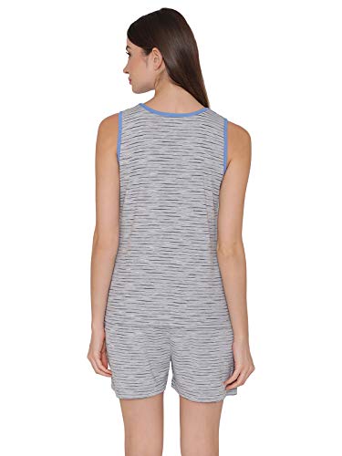 Image of Clovia Women's Cotton Rich Striped Sleeveless Top & Shorts