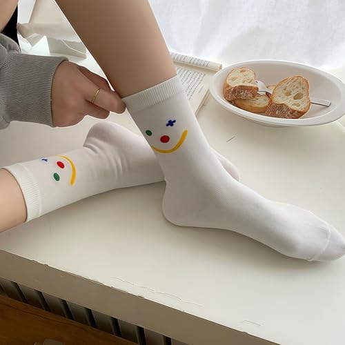 Image of Women's stockings 3 pieces | Smiling face combed cotton | Slip-proof cuffs | Spring and Summer white socks