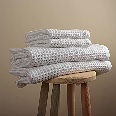 Best Waffle Towel Sets for Bathroom - Luxury Honeycomb Weave Towels - Premium, Durable, Absorbent 100% Turkish Organic Cotton 2 Waffle Hand Towels, 2 Waffle Bath Towels Sets (White) Cover