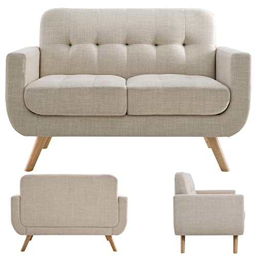 Rosevera Elena Contemporary Accent Armchair With Linen Upholstery Living Room Furniture, 2Seat, Natural #TOP2