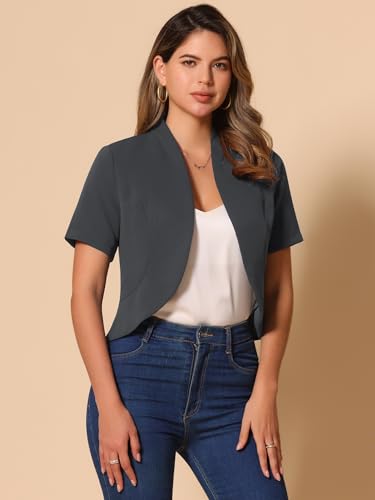 Image of Allegra K Short Sleeve Blazers for Women's Business Casual Open Front Work Cropped Shrug Jacket