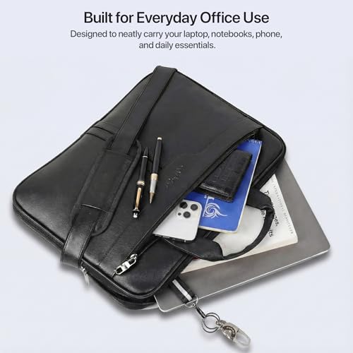 Image of RIONTO Elite Vegan Leather Laptop Bags for Men Office Use | Upto 15.6 inch | Expandable Bottom | Mobile & Pen Compartment with Multiple Organizers | Professional Office Bag for Man & Women - Black