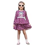 L.O.L. Surprise! Girls Dress Long-Sleeve Layered One Shoulder Casual Dress Flowy Dress, B-Purple, 7-8 Years