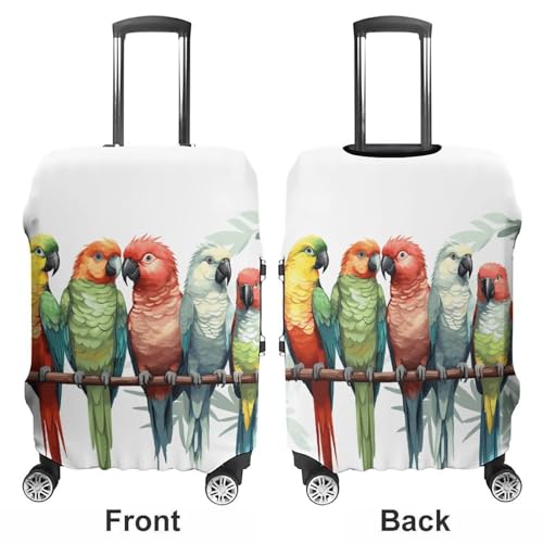 Colorful Parrots On Tree Luggage Cover, Elastic Luggage Protector Fits 19-32in Suitcases, Washable & Anti-Scratch Suitcase Cover for Men Women M3