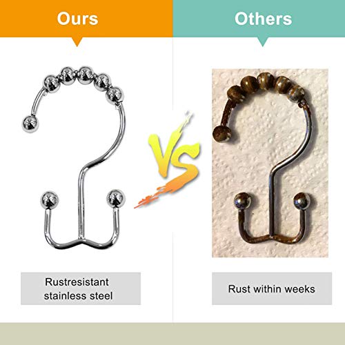Shower Curtain Hooks Rings, Rust-Resistant Metal Double Roller Glide Shower Hooks For Bathroom Shower Rods Curtains, Set Of 12 Chrome Rings #TOP5