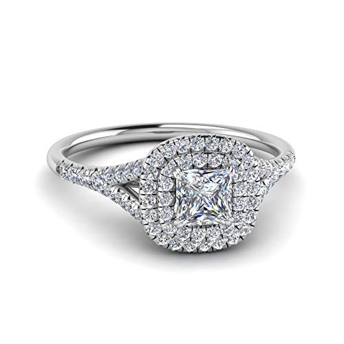 Image of Choose Your Gemstone Delicate Double Halo Diamond CZ Ring Sterling Silver Princess Shape Halo Engagement Rings Matching Jewelry Wedding Jewelry Easy to Wear Gifts US Size 4 to 12