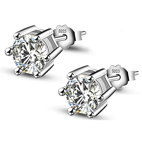 Boucles d'oreilles argent sterling homme femme avec clous zircone cubique 6 griffes