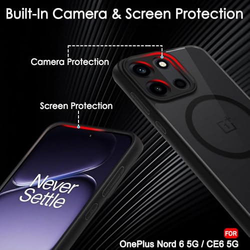 Image of TheGiftKart Hybrid Shockproof Back Cover Case for OnePlus Nord 6 5G / CE 6 5G Compatible with MagSafe | Hard Back Cover Case (PC & TPU, Translucent Smoke Matte Back, Black Sides)