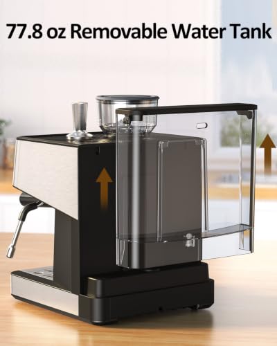 Image of Espresso Machine with Grinder, Professional Expresso Coffee Machines,Coffee Maker with Tamping Tools and Steam Wand, 30 Grind Settings, Removable Water Tank for Cappuccino /Latte-Stainless steel&Black