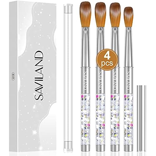 SAVILAND Kolinsky Acrylic Nail Brush Set, Size 6 10 12 14 | Smooth Acrylic Powder Control, Non-Slip Metal Handle, For 3D Sculpting & Extensions, Beginners To Pros, Home and Salon Use
