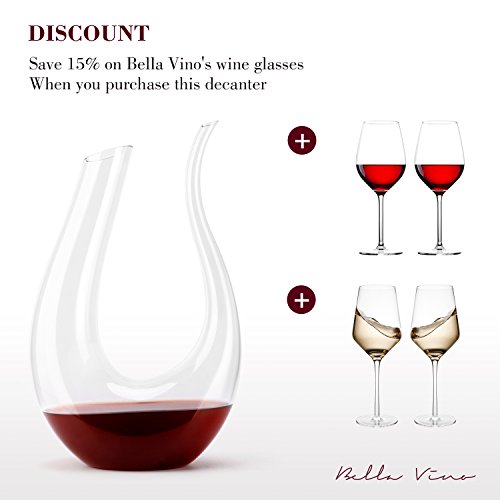 Wine Decanter by Bella Vino - 100% Lead Free Premium Crystal Glass Horn Decanter, Improves Wine Taste Smoother, Elegant and Effective Red Wine Carafe, Wine Accessories, Wine Gifts - Thumbnail 6