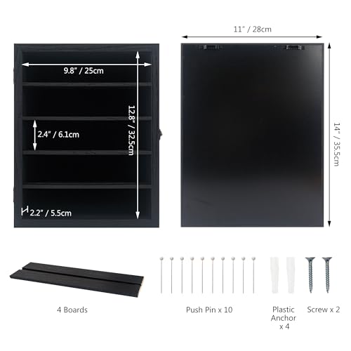 Image of Shadow Box with Shelves, Black 11x14 Deep Memory Shadow Box Display Case for Trinket ,Keepsake Collectibles, Coins Military Medals Pins Wedding Flowers