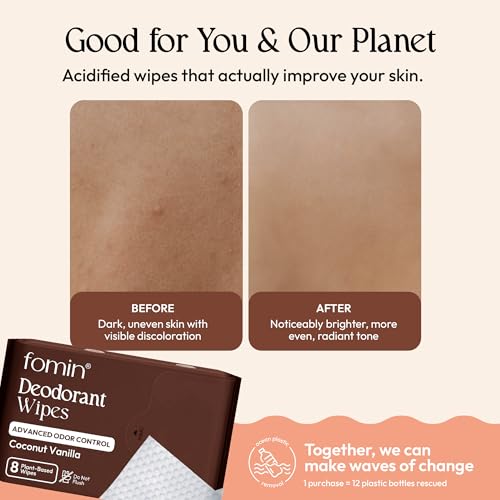 Image of FOMIN Acidified Mini Deodorant Travel Wipes - 288 Count Coconut Vanilla | pH Balanced, Biodegradable Mini Deodorant Wipes - Plastic-Free Underarm & Body Wipes for Women & Men - Fits Any Bag