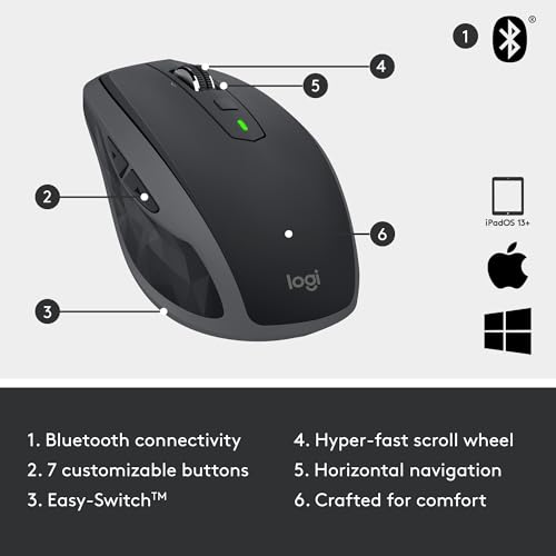 Logitech MX Anywhere 2S Bluetooth Edition Compact Wireless Mouse, No USB Receiver - Use On Any Surface, Hyper-Fast Scrolling, Rechargeable, Control Up to 3 Apple Mac and Windows Computers and Laptops by Logitech - Image 6