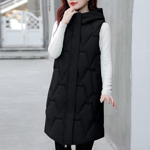 XUNRYAN Girls Puffer Vest Quilted Lightweight Jackets Sleeveless Winter Down Coat Hooded Mid Long Outwear Waistcoat Gilet2