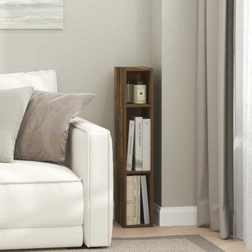 Image of Furinno Fulda Book Shelf, 3-Tier Narrow Bookshelf, Bookcase with 6-in Width Storage Shelf, 9.3 x 5.9 x 31.5, for Living Room, Bedroom, Home Office, Amber Pine