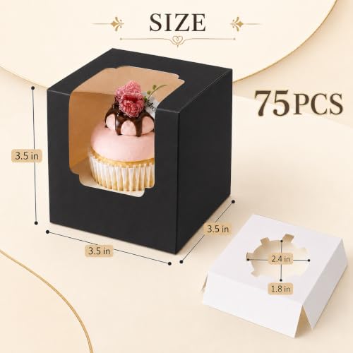 Image of BOOMIBOO 75 Pack Individual Cupcake Containers, Cupcake Boxes with Window