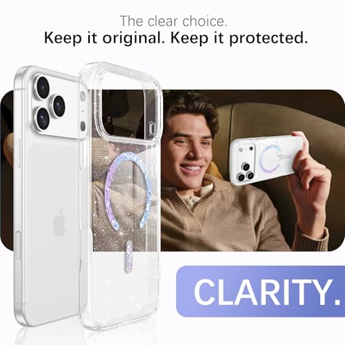 Image of DOMAVER for iPhone 17 Pro Case Glitter, Magnetic Case Compatible with MagSafe, Cute Slim Sparkle Bling Shockproof Protective Phone Cover for iPhone 17 Pro 6.3'', Clear