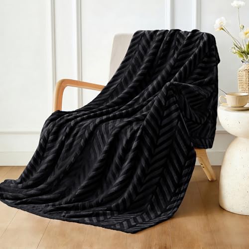 Whale Flotilla Couverture Polaire à Chevrons, 130 x 150 cm, Plaid Jeté de Canapé, Couverture en Flanelle Douce Chaude pour Lit, Noir